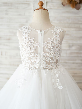 Robes cortège enfant ivoire en dentelles jupe en tulle robe de fille de fleur