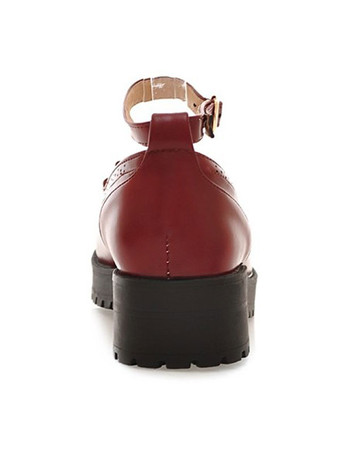 ロリータは、ブルゴーニュ弓ラウンドトウPUレザーアンクルストラップロリータポンプシューズシューズ