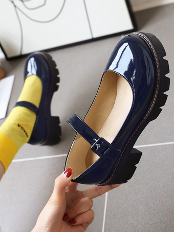 ロリータシューズブラックPUレザー子犬ヒールロリータパンプス