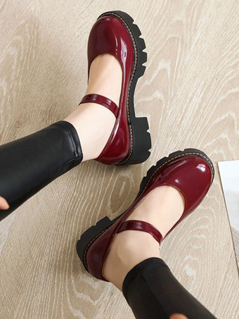 ロリータシューズブラックPUレザー子犬ヒールロリータパンプス