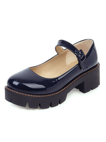 ロリータシューズブラックPUレザー子犬ヒールロリータパンプス