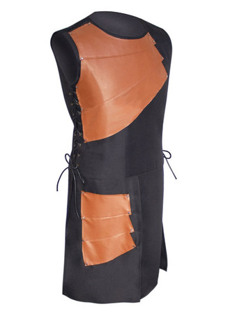 中世の衣装アーチャーレザーアーマーレースアップバイキングルネッサンスパッチワークベスト バーガンディ