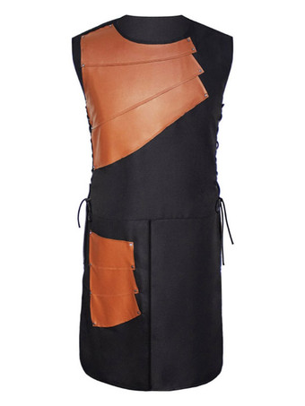 ブラウン 中世の衣装アーチャーレザーアーマーレースアップバイキングルネッサンスパッチワークベスト バーガンディ