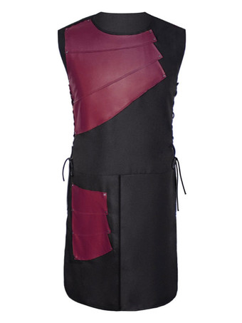 レッド 中世の衣装アーチャーレザーアーマーレースアップバイキングルネッサンスパッチワークベスト バーガンディ