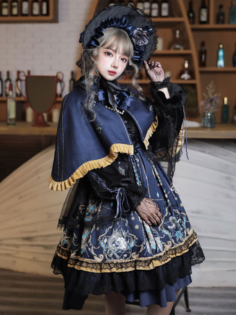 Classical Lolita OP Dress 4-Pieces Set Black Bows Lace God Redemption Dark Lolita One Piece Dresses