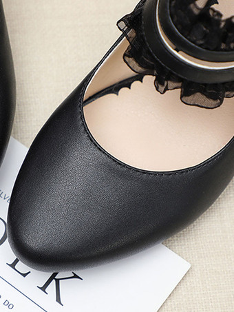 甘いロリータ靴弓PUレザープリズムヒールロリータパンプス