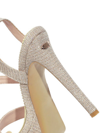 女性のサンダルスティレットヒールセクシーサンダルストラップ調節可能な丸いつま先シルバープラットフォームセクシーサンダル