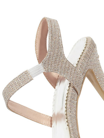 女性のサンダルスティレットヒールセクシーサンダルストラップ調節可能な丸いつま先シルバープラットフォームセクシーサンダル