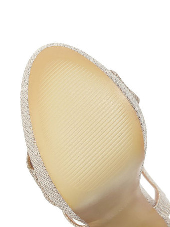 女性のサンダルスティレットヒールセクシーサンダルストラップ調節可能な丸いつま先シルバープラットフォームセクシーサンダル