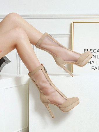 アイボリー ブラックサマーブーツ ポインテッドトゥ ジッパーフロント サマーショートブーツ