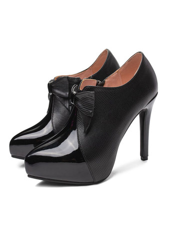 女性のアンクルブーツアプリコットPUレザーポインテッドトゥ弓サイドジッパースチレットヒールアンクルブーツ