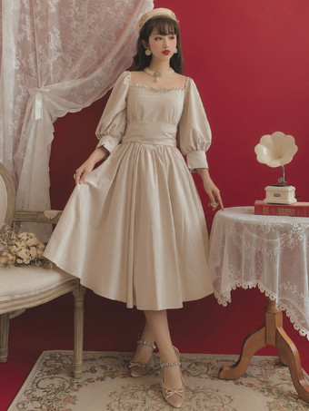 古典的なロリータOPドレスパフ袖ロリータヴィンテージワンピーススイングドレス
