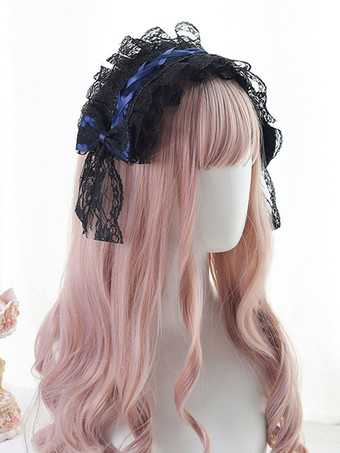 ディープブルーゴシックロリータヘッドドレスレースボウロリータカチューシャ