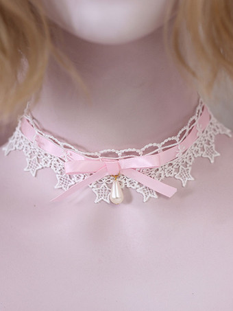 ソフトピンクスウィートロリータネックレス弓レースチョーカー