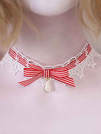 レッド スウィートロリータネックレス弓レースチョーカー