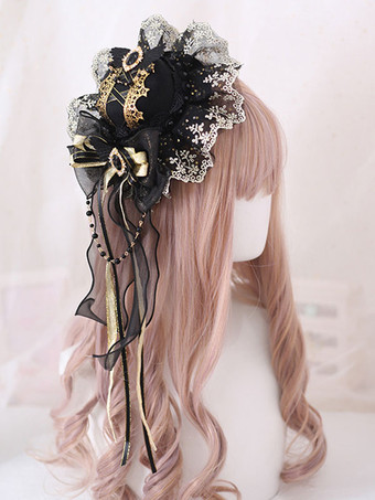 ブラック ゴシックトップハットレースの弓の魅惑的なヘアクリップヴィンテージアクセサリー