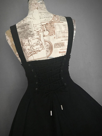 ハロウィン ゴシックロリータJSKドレスブラックレースアップロリータジャンパースカート