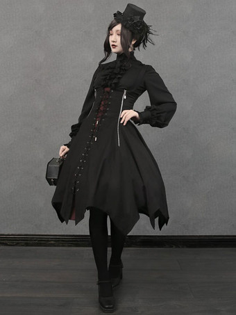 ハロウィン ゴシックロリータJSKドレスブラックレースアップロリータジャンパースカート