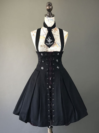 ゴスロリドレス 黒いロリータ ゴシックロリータ コルセットジャンパースカート お茶会 学園祭 文化祭 イベント 紺