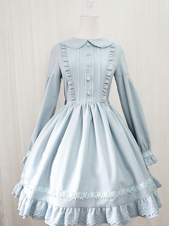 ベビーブルースウィートロリータドレスOPフリルロングスリーブロリータワンピースドレス