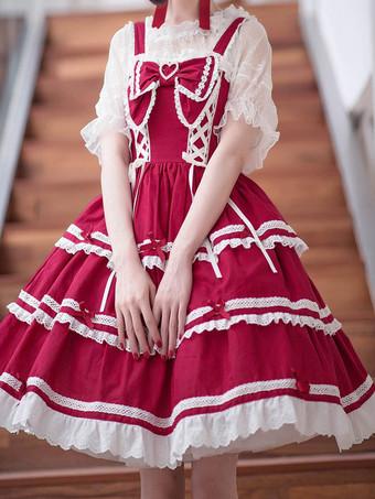 Sweet Lolita JSK Dress Bow Ruffles Lace Up Lolita Jumper Faldas