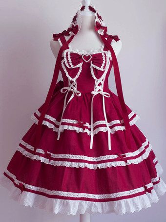 Sweet Lolita JSK Dress Bow Ruffles Lace Up Lolita Jumper Gonne