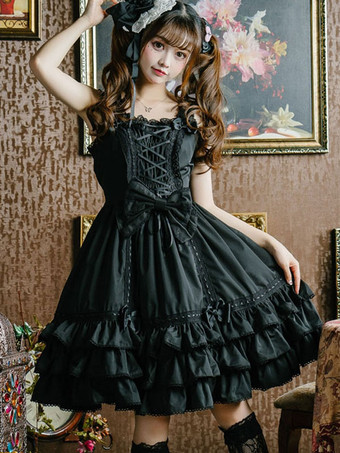 Sweet Lolita JSK Dress Ruffles Bows Lace Up Lolita Jumper Skirts