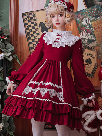 Sweet Lolita OP Dress Neverland Ruffles Lace Long Sleeves Lolita One Piece Dresses