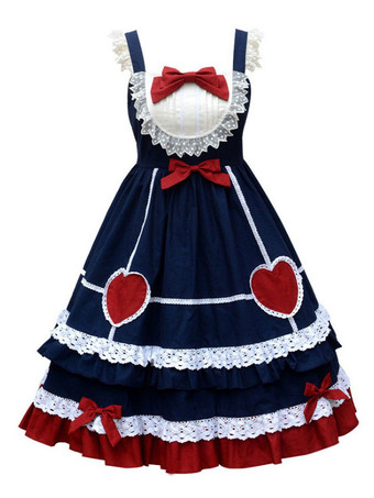 甘いロリータJSKドレスネバーランド弓フリルロリータジャンパースカート