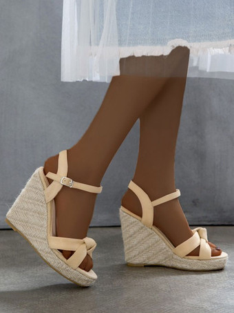 アイボリー 女性のウェッジサンダル魅力的なマイクロスエードアッパー丸いつま先サンダル