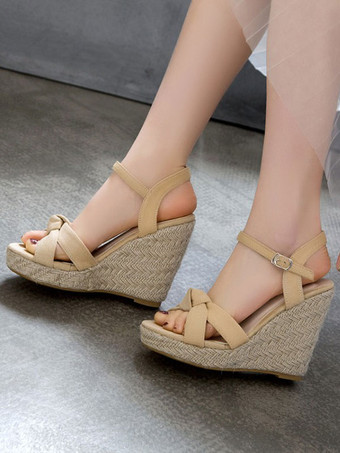 女性のウェッジサンダル魅力的なマイクロスエードアッパー丸いつま先サンダル