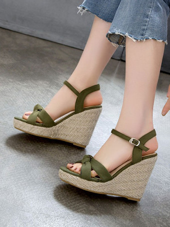 女性のウェッジサンダル魅力的なマイクロスエードアッパー丸いつま先サンダル