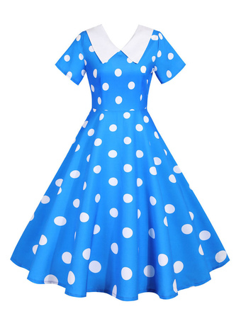 ヴィンテージドレス1950年代半袖ポルカドット2トーンスイングドレス
