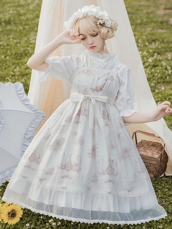 Sweet Lolita JSK Dress White Rose Candleholder Lolita Jumper Skirts