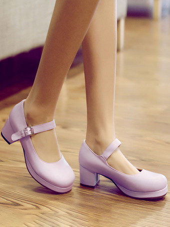 スウィートロリータ靴ラウンドトゥPUレザーアンクルストラップロリータパンプス