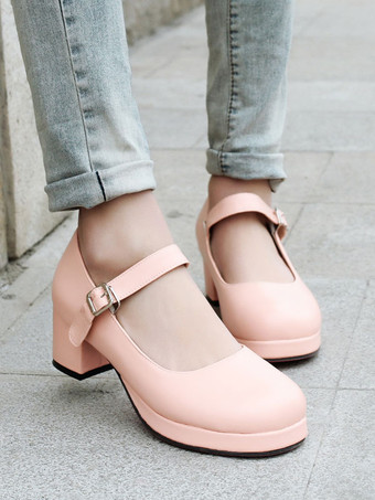 スウィートロリータ靴ラウンドトゥPUレザーアンクルストラップロリータパンプス