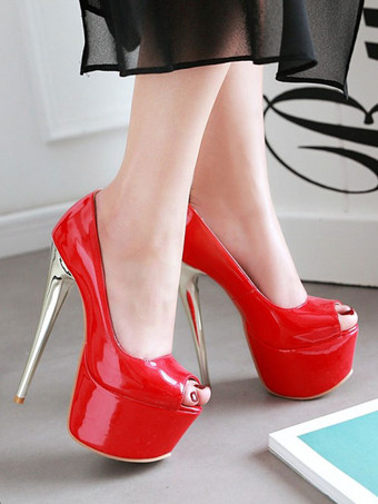 レッド 女性のセクシーなハイヒールブルー丸いつま先セクシーな靴