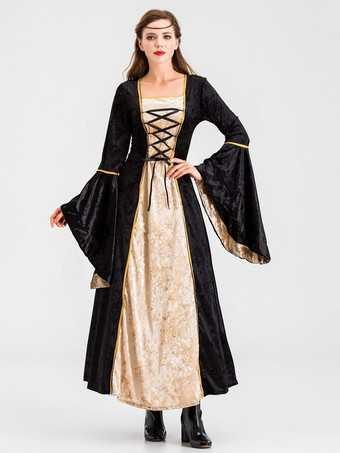 中世のレトロなドレスルネッサンスガウンレースアップベルスリーブドレス