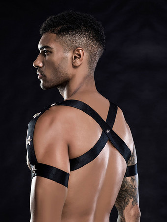 男性のセクシーなコスチュームハロウィン黒包帯ハーネスナイトクラブウェア