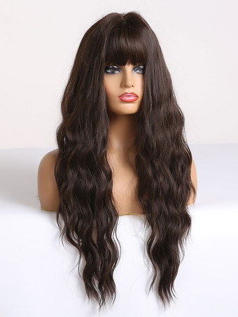 ブラントバング付きロングウィッグカーリー合成ウィッグ