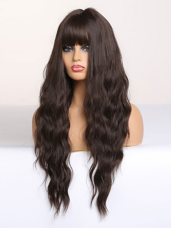 ブラントバング付きロングウィッグカーリー合成ウィッグ