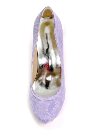 結婚式のゲストの靴レースアイボリーラウンドつま先スチレットヒール4.3 "ブライダルシューズ