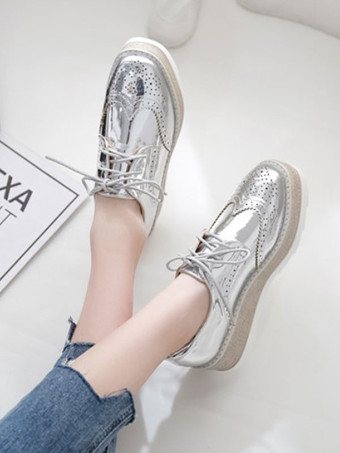 ブラックオックスフォードレディーススクエアトゥPUレザーレースアップフラットフォームカジュアルシューズ