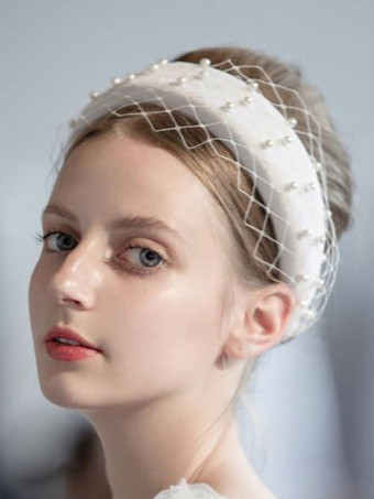 ホワイト ヘッドピースウェディングヘッドウェアパールヴィンテージブライダルヘアアクセサリー