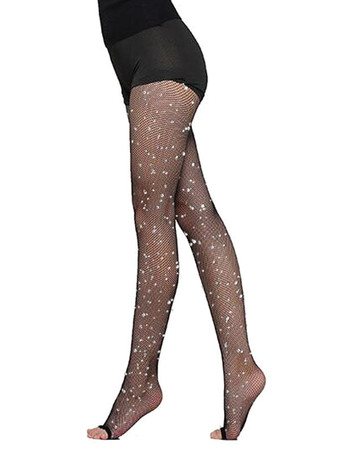 ブラック 女性のナイロンラインストーンダンスタイツ