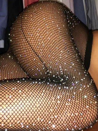 女性のセクシーなタイツブラックラインストーン靴下ランジェリー