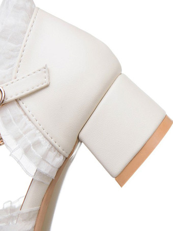 甘いロリータシューズリボンPUレザーチャンキーヒールロリータパンプス