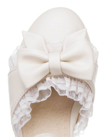 甘いロリータシューズリボンPUレザーチャンキーヒールロリータパンプス