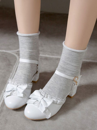 甘いロリータシューズリボンPUレザーチャンキーヒールロリータパンプス