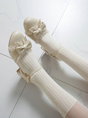 甘いロリータシューズリボンPUレザーチャンキーヒールロリータパンプス